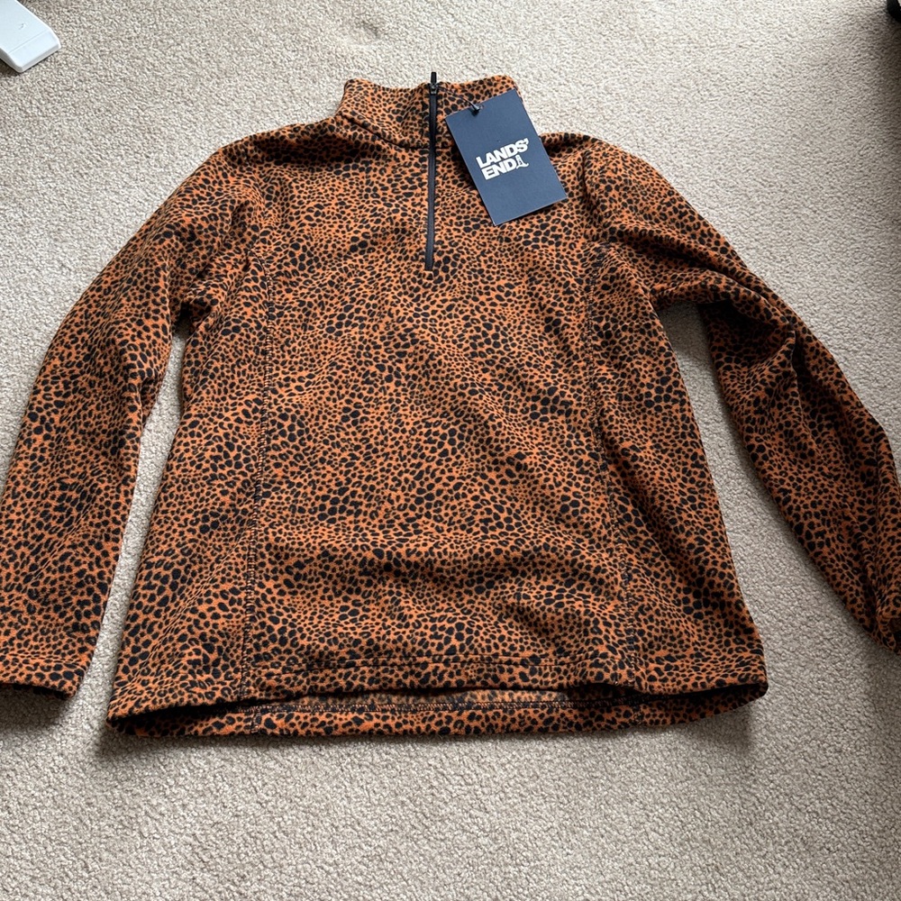 ✨ NEW ✨ Lands' End Women's Leopard Print Half-Zip Fleece Pullover Size M ✨